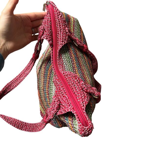 The Sak Red Green Blue Rainbow Stripe Handbag Purse Tote Beach Bag - Picture 8 of 13